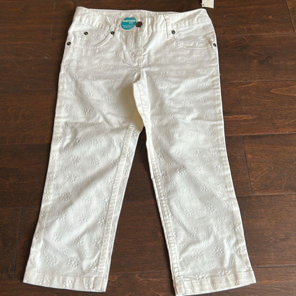 Talbots Young Girls White Jeans  Sz 7 Floral ST1525